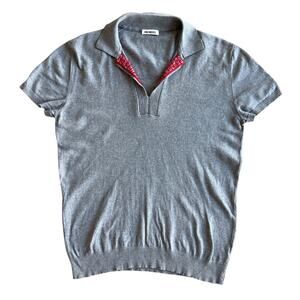 Bikkembergs Grey Short Sleeve Knit Polo Shirt Red Logo Accents Designer M
